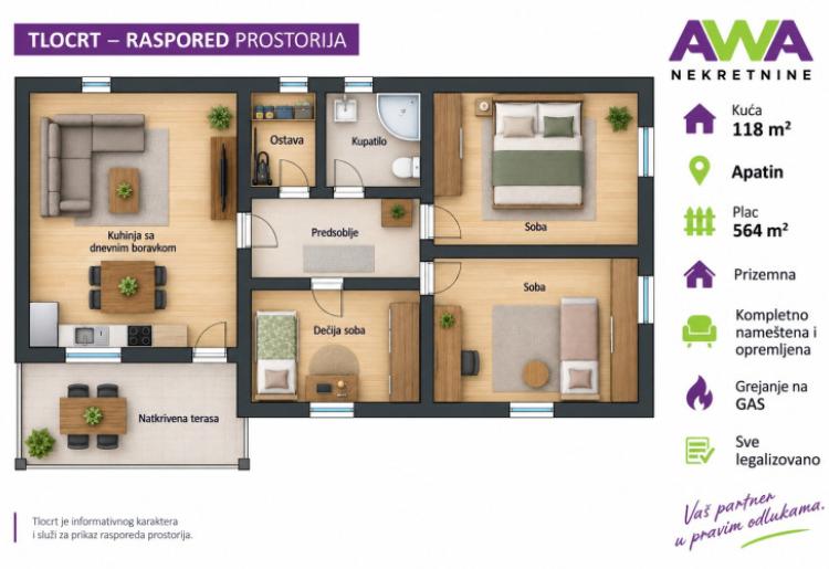 Apatin – kompletno renovirana kuća 118 m², plac 564 m²
